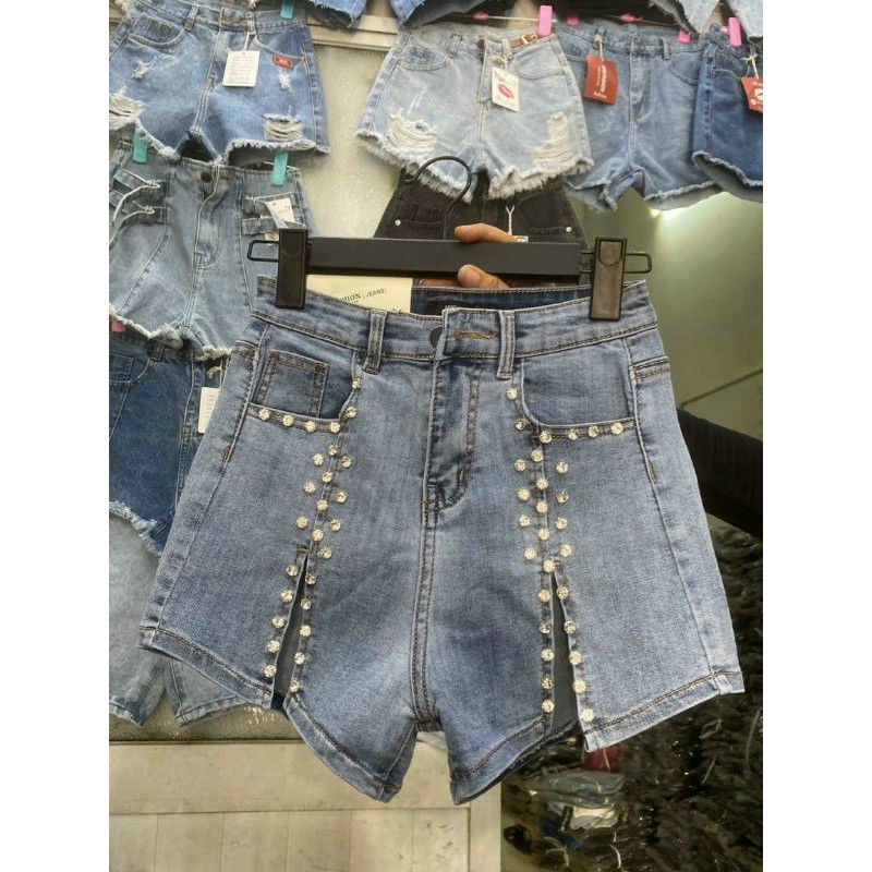 Quần short jeans đính đá siêu cấp