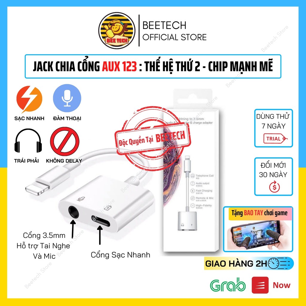 Jack chia cổng iPhone, Giắc chuyển đổi có mic AUX123 Thế hệ 2 - Beetech