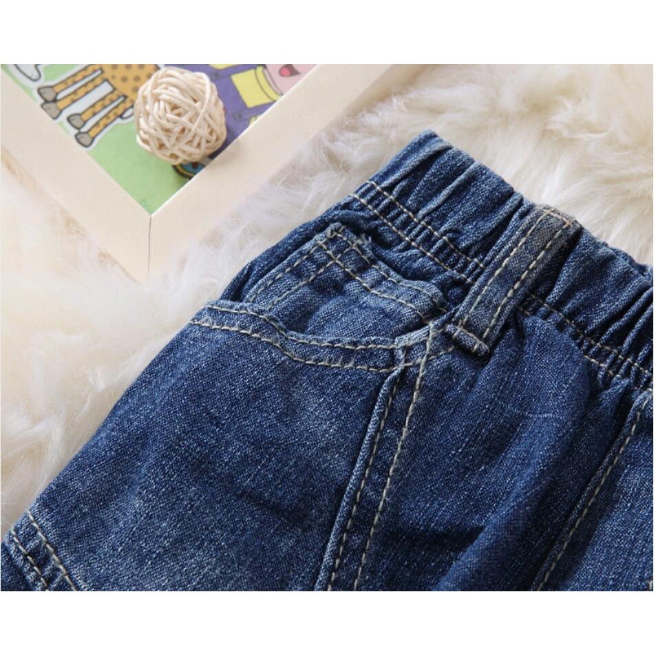 Quần Jeans Rách Lưng Thun Phong Cách Hàn Quốc 2021 Cho Bé 2-7 Tuổi