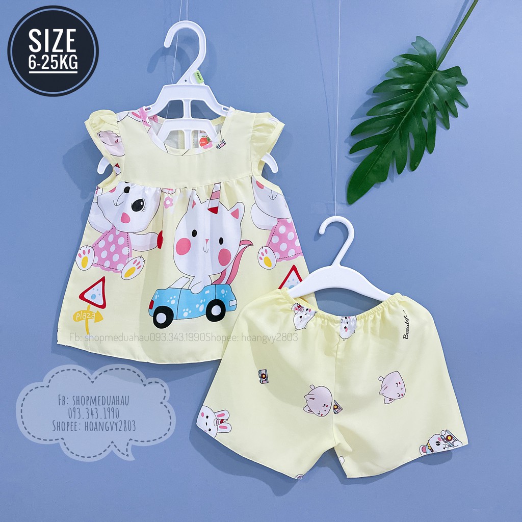 Bộ tole lanh (tone) ngắn baby doll phối tay áo siêu xinh bé gái size 6-25kg