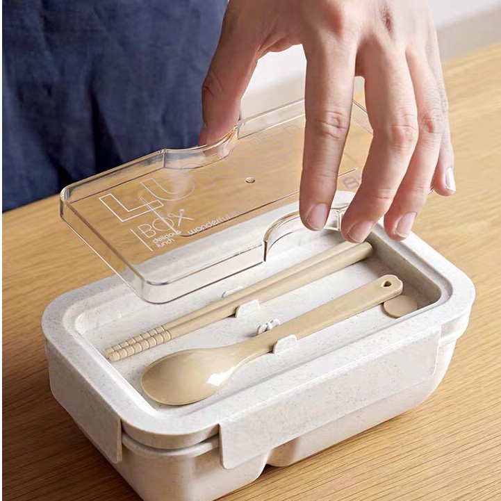 Hộp Đựng Cơm Lúa Mạch 2 Ngăn Giữ Nhiệt Kèm Đũa Thìa Cao Cấp | BigBuy360 - bigbuy360.vn