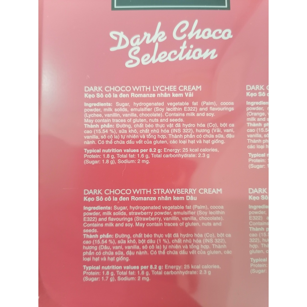 (EXP-HẠN SỬ DỤNG 27/4/2023) [HỘP 180g] SÔ CÔ LA ĐEN NHÂN KEM TRÁI CÂY [Malaysia] ROMANZE Dark Chocolate Selection (halal