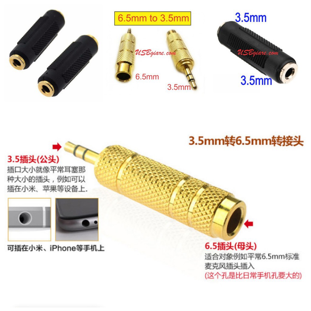 ĐẦU NỐI JACK 3.5, ĐẦU CHUYỂN JACK 6.5 RA 3.5mm, 3.5 RA 6.5mm