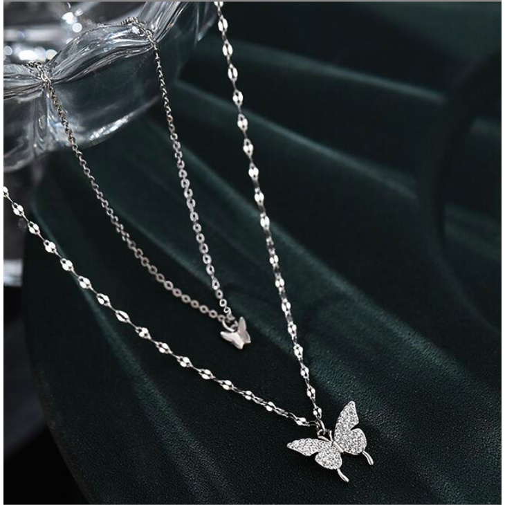 Vòng cổ dây chuyền nữ choker 2 lớp cánh bướm đính đá zircon phong cách hàn quốc cool ngầu cá tính tặng hộp