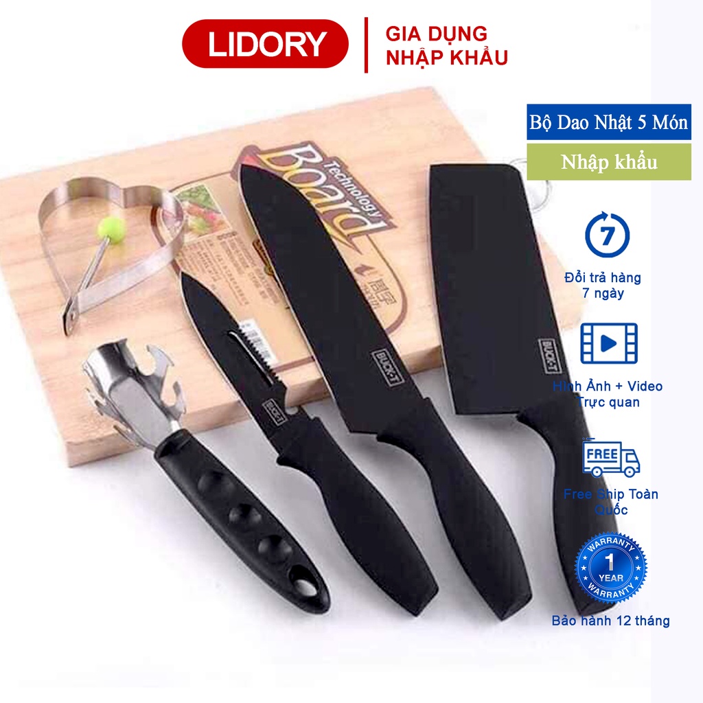 Bộ Dao Nhật Bản 5 Món Cao Cấp Lidory Japan - Dao Sắc Bén Công Nghệ Luyện Kim Đất Nước Mặt Trời Mọc