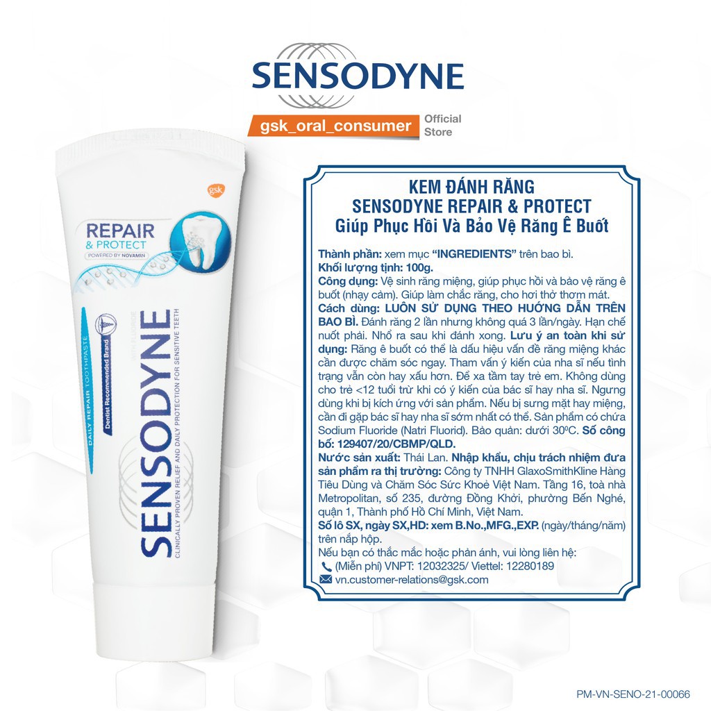 Kem đánh răng giảm ê buốt Sensodyne Repair and Protect Extra Fresh 100g