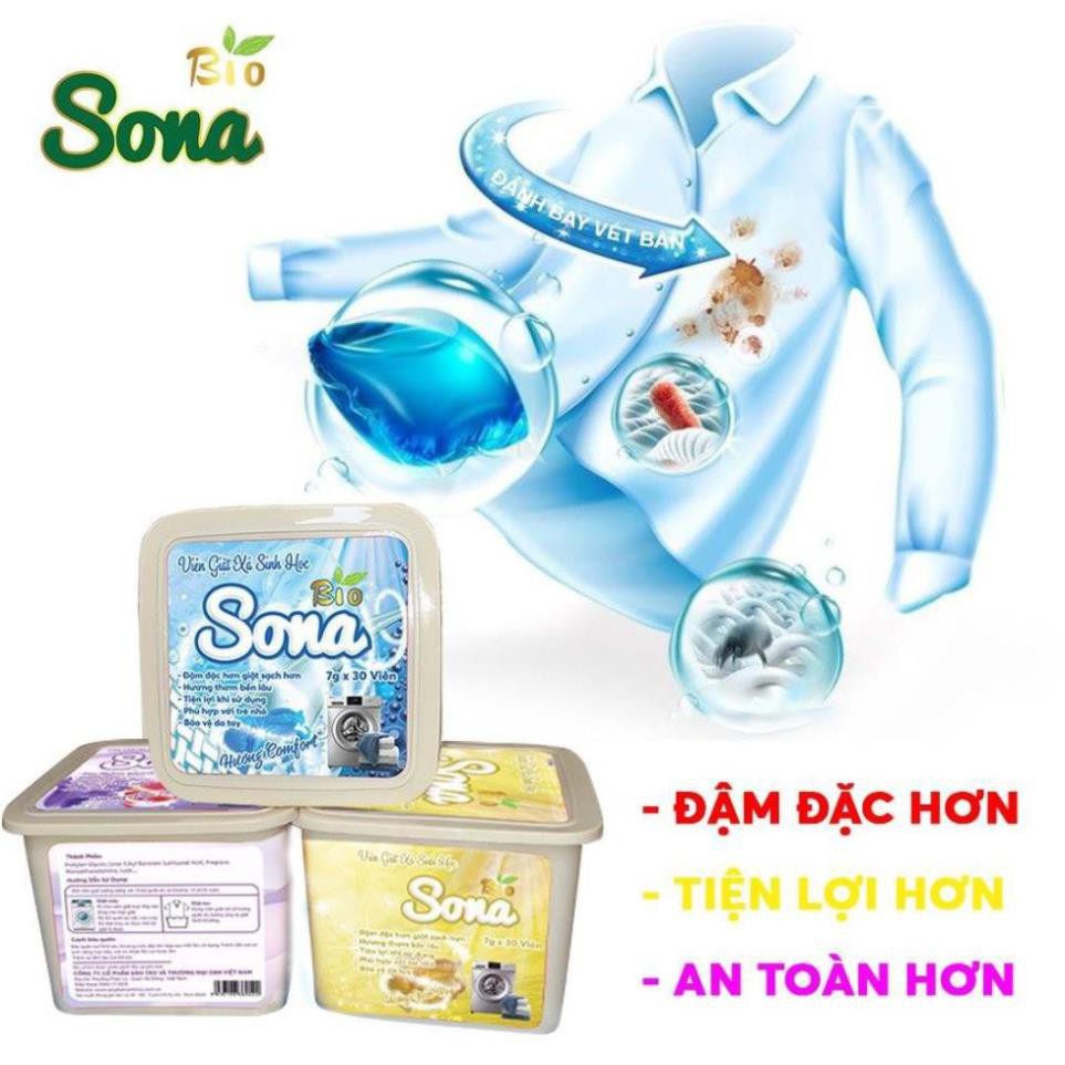 Viên giặt xả quần áo 2 trong 1 Sona, Viên giặt tẩy quần áo, Viên giặt đồ an toàn cho da siêu sạch