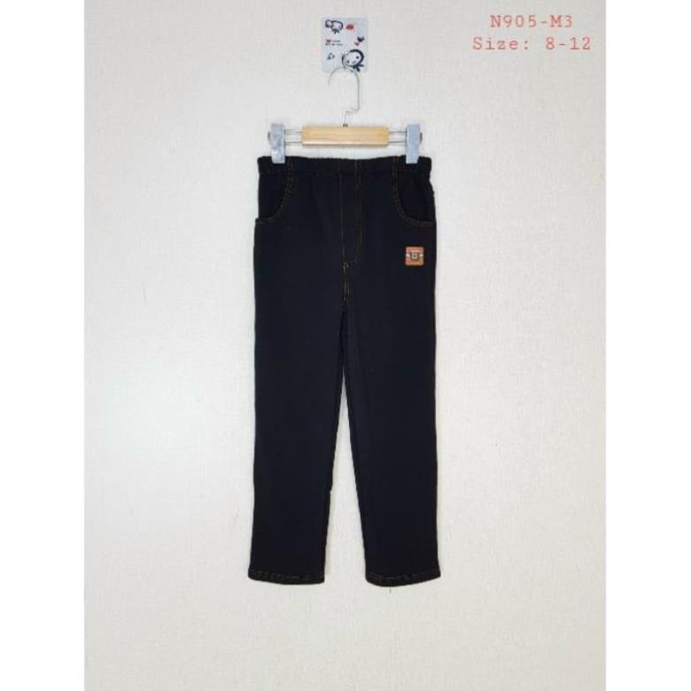 N905-M1 - Quần giả jean, bé trai, lót lông, đính logo, màu than, size nhỡ 8t-12t