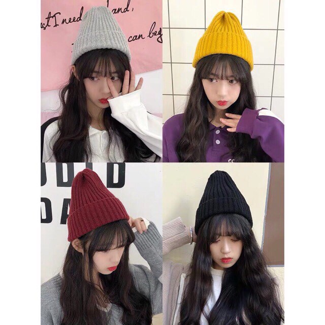 [Tặng Quà]Mũ Nón Len Gân Beanie Vintage Trơn Màu Trẻ Trung Trend Đông 2019