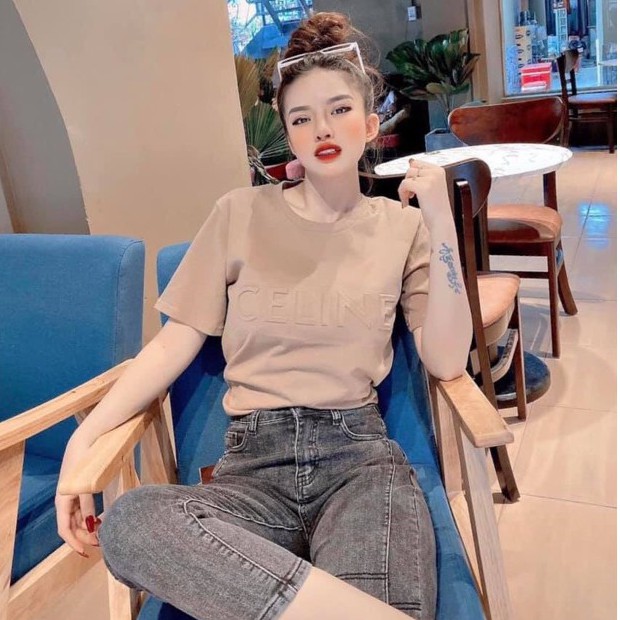 Áo thun quảng châu in chữ dập phồng vải cotton siêu mát