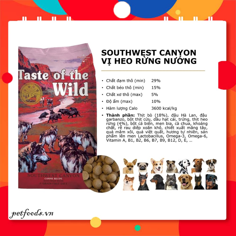 Thức ăn hạt TASTE OF THE WILD SOUTHWEST CANYON 1kg cho Chó Trưởng Thành vị Heo Rừng Nướng