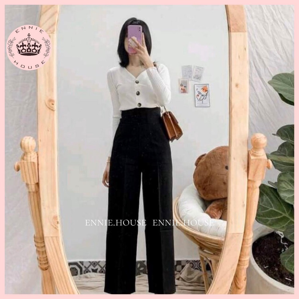 Quần Ống Rộng Culottes Nữ Ennie Cạp Cao Dáng Suông Chất Liệu Tuyết Mưa Cao Cấp Không Xù 3 Màu Trắng Đen Nâu NA001