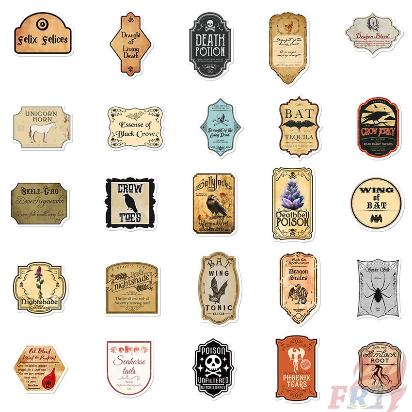 50 Cái / Bộ ❉ Bộ 02 Miếng Dán Phong Cách Retro Độc Đáo ❉ Sticker Dán Tường Chống Thấm Nước Họa Tiết Doodle Hợp Thời Trang
