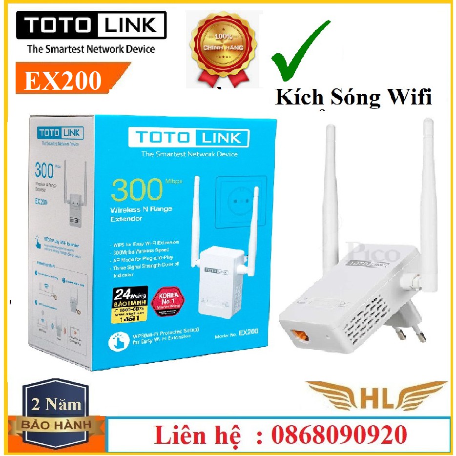 Bộ Kích Sóng wifi Totolink EX200 Chuẩn N300Mbps Có Cổng Lan -Hàng Chính Hãng