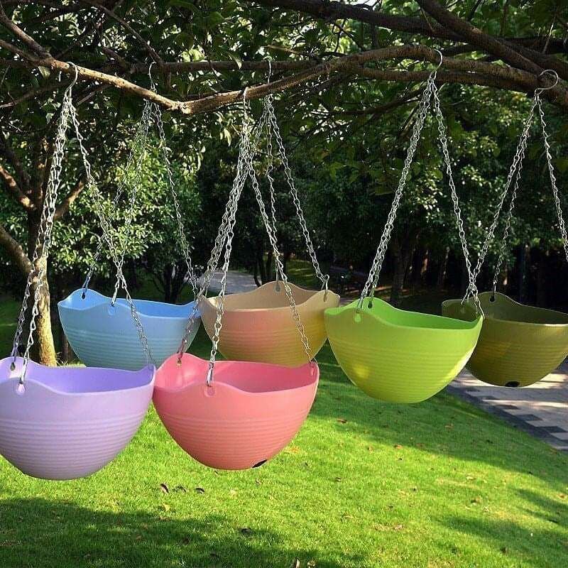 Chậu nhựa treo sóng kèm dây xích 22cm_Chậu treo vòng tròn kèm dây xích loại đẹp
