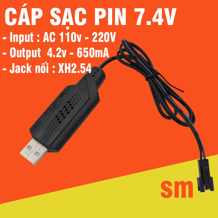 Cáp sạc pin 7.4V cổng nối SM cho xe mô hình điều khiển từ xa