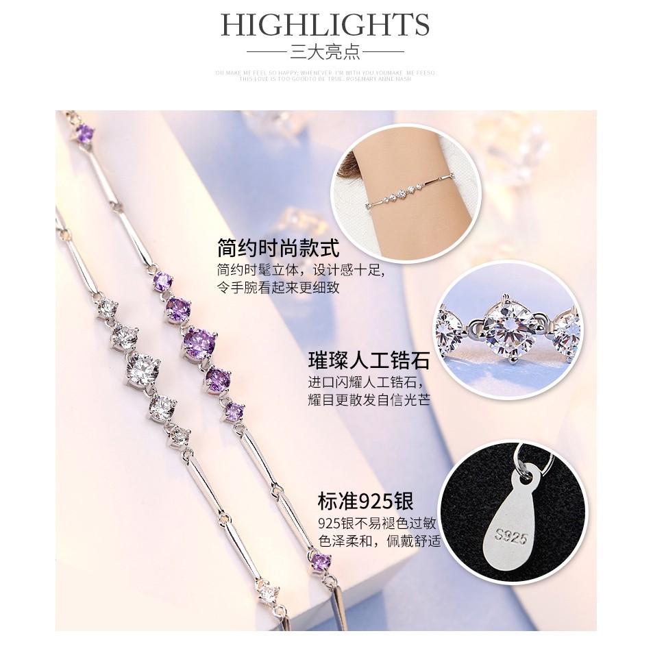 Vòng tay mạ bạc 925 đính đá quý phong cách Hàn Quốc thanh lịch cho nữ