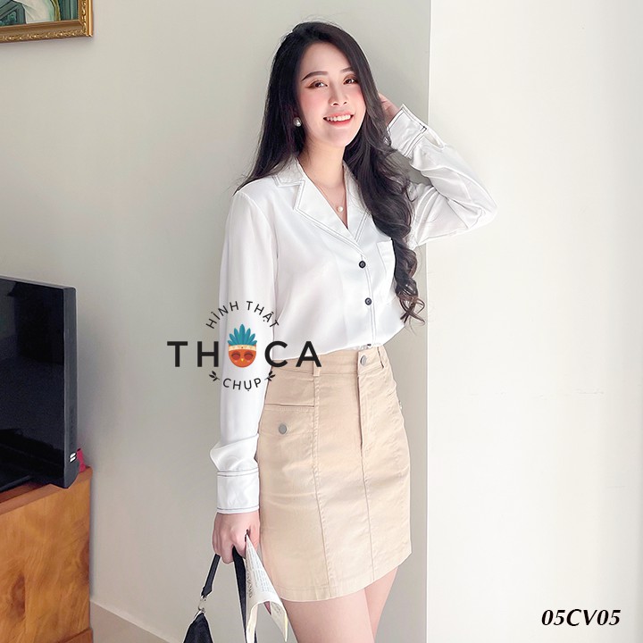 Chân váy công sở 2 túi nút 701 trắng, đen, nude THOCA HOUSE kiểu ngắn thời thượng, sang trọng | BigBuy360 - bigbuy360.vn