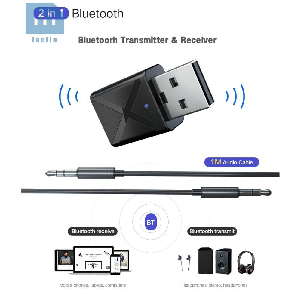 Thiết bị phát và nhận tín hiệu bluetooth 5.0 có đầu USB kèm dây AUX