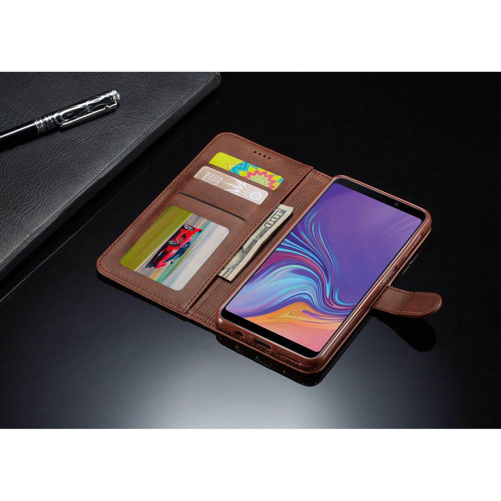 Bao da điện thoại màu trơn có ngăn để thẻ tiện dụng cho Samsung A7 A9 2018 A9s A750