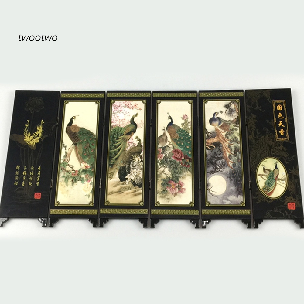 Tấm Gỗ 6 Vách Ngăn Để Bàn Trang Trí Hình Chim Công
