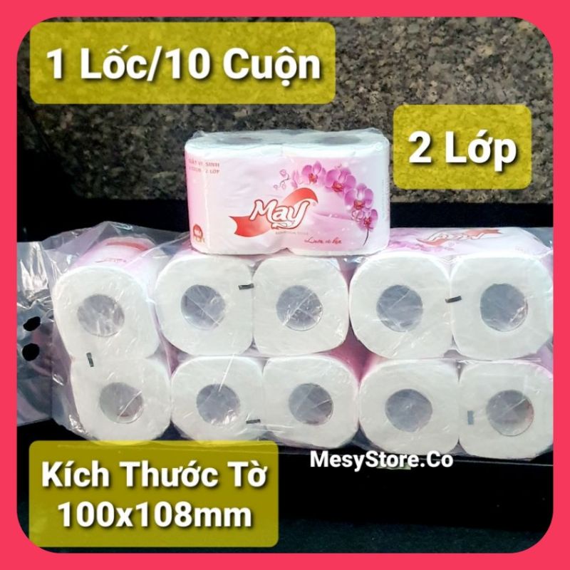 Giấy Vệ Sinh May Bathroom Tisue 2 Cuôn 2 Lớp 1 Lốc 10 Cuộn