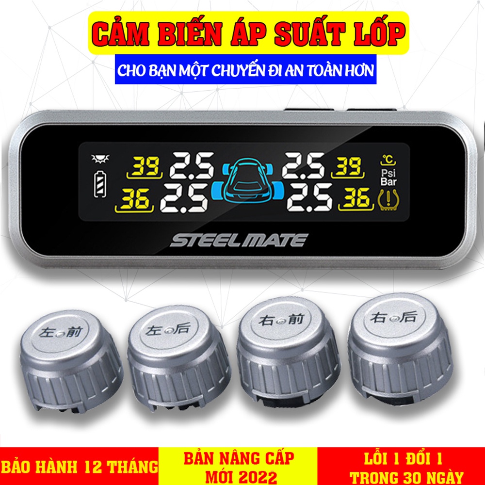 Cảm biến áp suất lốp van ngoài TPMS không dây Car365 phân phối chính hãng STEELMATE có màn hình màu hiển thị thông số