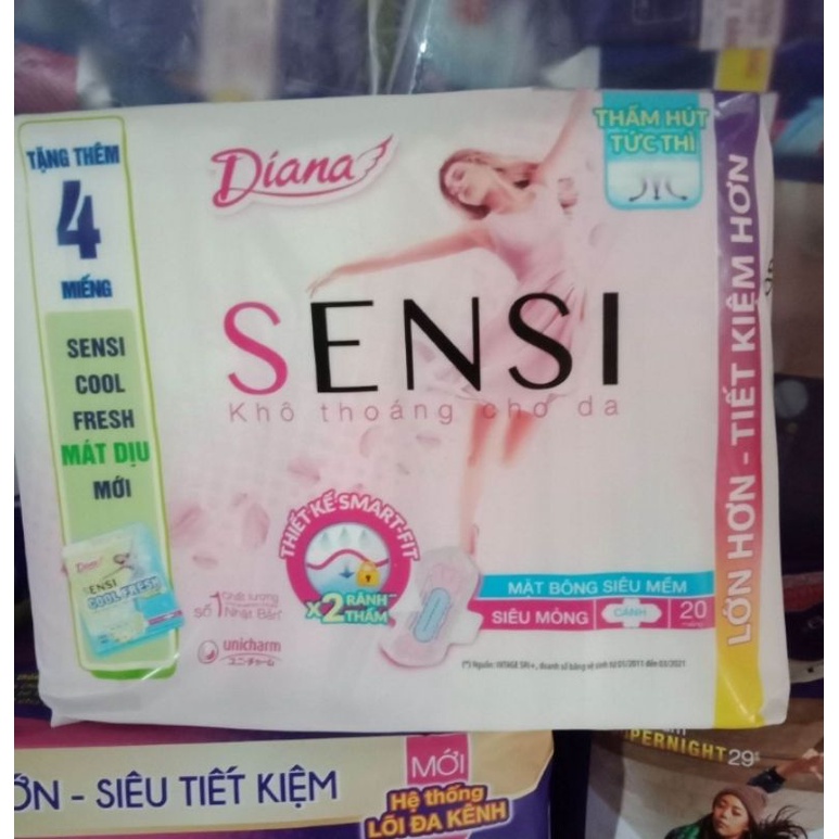 Băng vệ sinh Diana Sensi siêu mỏng cánh gói 20 miếng