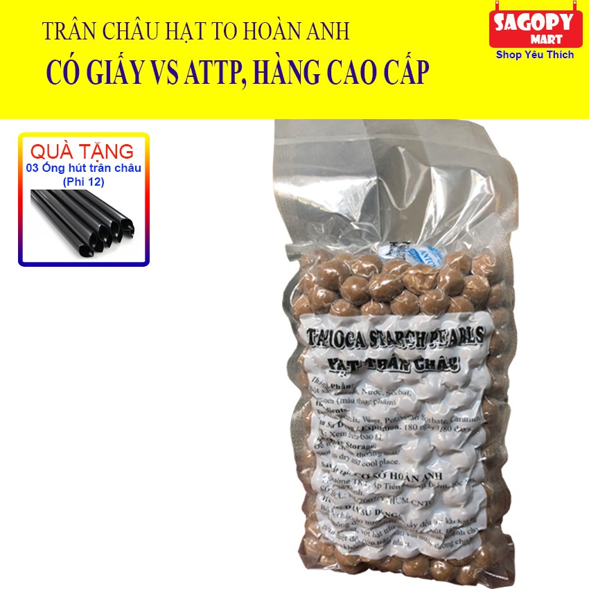 [HẠT TO] Trân Châu Caramel Hoàn Anh (Túi 1kg) Tặng 3 Óng hút (Size 12) làm trà sữa, tran chau, đường đen, thạch jelly