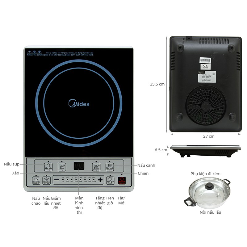 Bếp điện từ Midea MI-B2015DE tặng kèm nồi lẩu inox