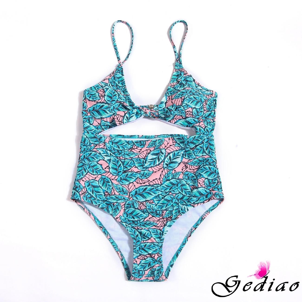 Bộ bikini 1 mảnh 2 dây họa tiết lá tươi trẻ xinh xắn | BigBuy360 - bigbuy360.vn