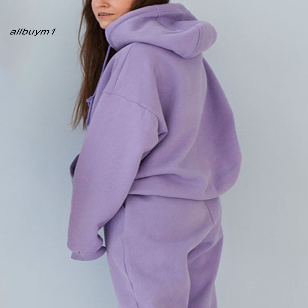 Bộ đồ gồm áo Hoodie dày kèm quần dài phong cách thể thao hợp thời trang cho nữ