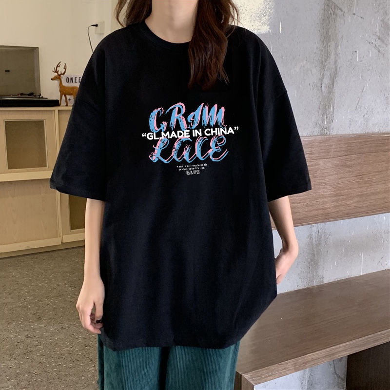 Áo Thun Cotton Ngắn Tay Dáng Rộng Màu Đen Thời Trang Mùa Hè Cho Nữ