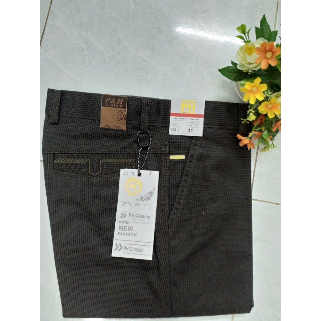 Quần kaki trung niên vải in dấu cộng