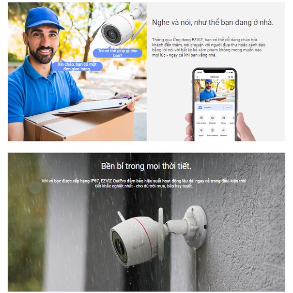 Camera WI-FI EZVIZ C3TN 3MP, Ngoài Trời, Đàm Thoại 2 Chiều, Có Màu Ban Đêm, Tích Hợp AI, Còi &amp; Đèn - Hàng Chính Hãng