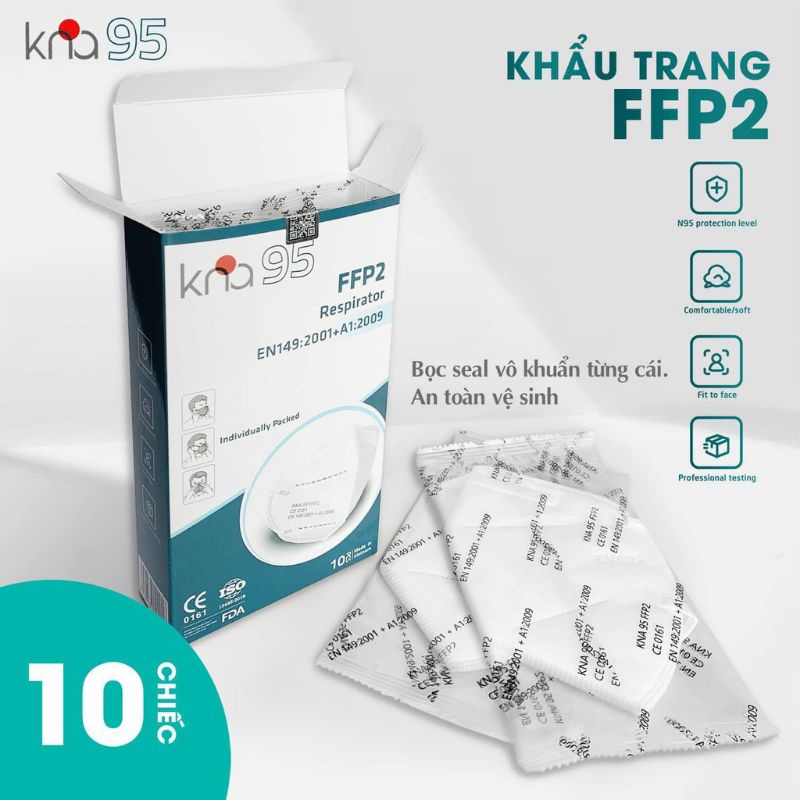 (Chính hãng)Khẩu trang cao cấp Kna95 hộp 10 cái 5 lớp đạt chuẩn FFP2