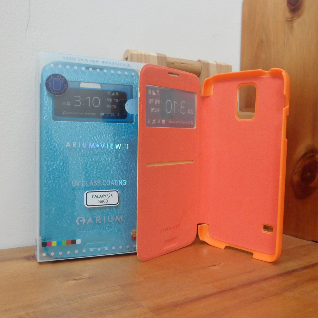 Bao da Arium View Galaxy S5 - Hàng nhập khẩu (Cam-Xanh)