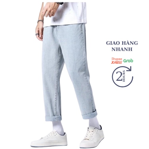 Quần jean nam, xanh, đen, xám, chất bò dáng xuông đứng Urano, Quần baggy nam, jeans, ống suông rộng Hottrend 2022