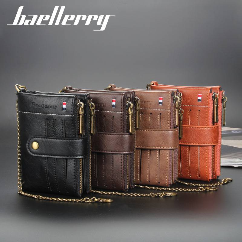 Baellerry Ví mới Nam ngắn Châu Âu và Mỹ Retro Gói Thẻ Zipper Dây kéo nam Khóa dọc