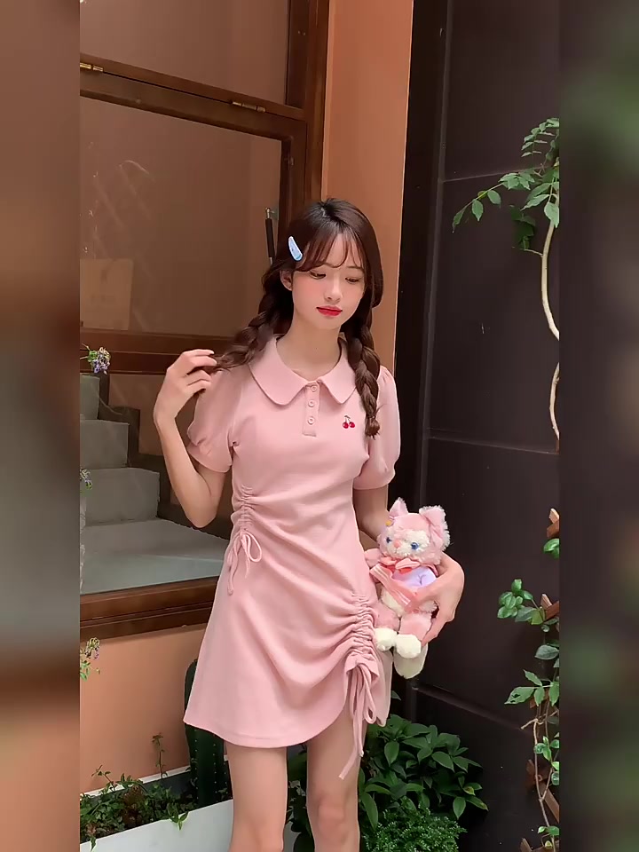 MI DI Đầm Ngắn Cổ Polo Phối Dây Rút Xếp Ly Thiết Kế Dễ Thương | BigBuy360 - bigbuy360.vn