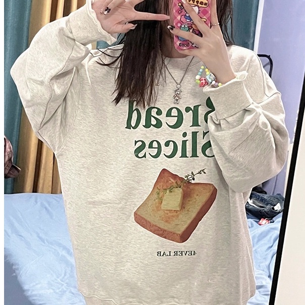 Áo nỉ ZHELIHANGFEI dáng rộng in chữ phong cách Preppy cá tính