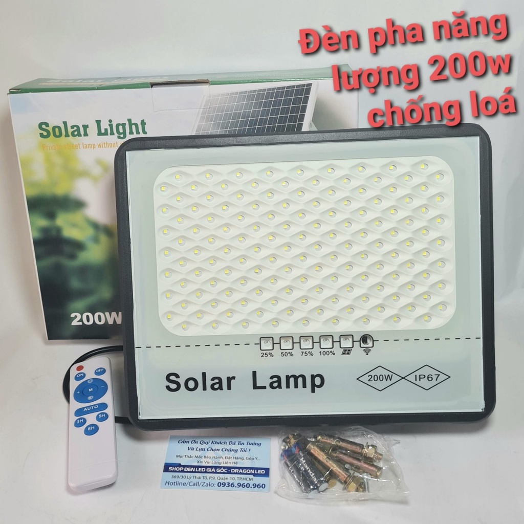 ĐÈN LED NĂNG LƯỢNG MẶT TRỜI CHỐNG CHÓI 200W TẤM PIN RỜI - CÓ REMOTE - DÂY DÀI 5M - BH 12 THÁNG