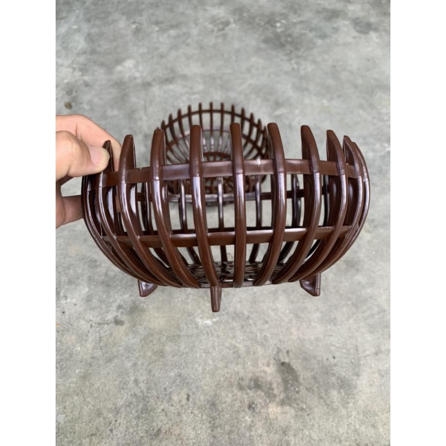 Chậu nhựa giả gỗ trồng lan hình quả bí màu nâu đủ size, hàng dày nan ạ