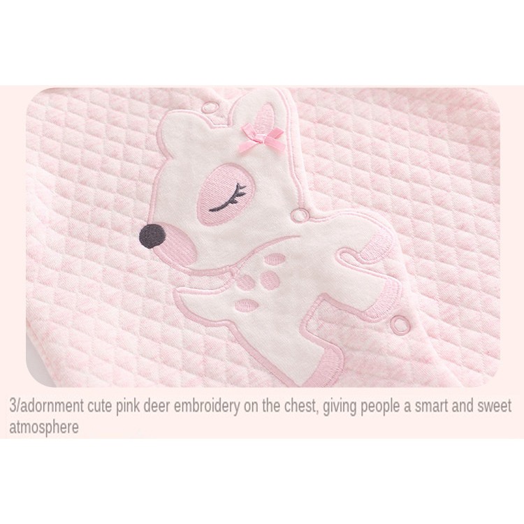 Áo liền quần 100% cotton thêu họa tiết chú hươu xinh xắn dành cho bé