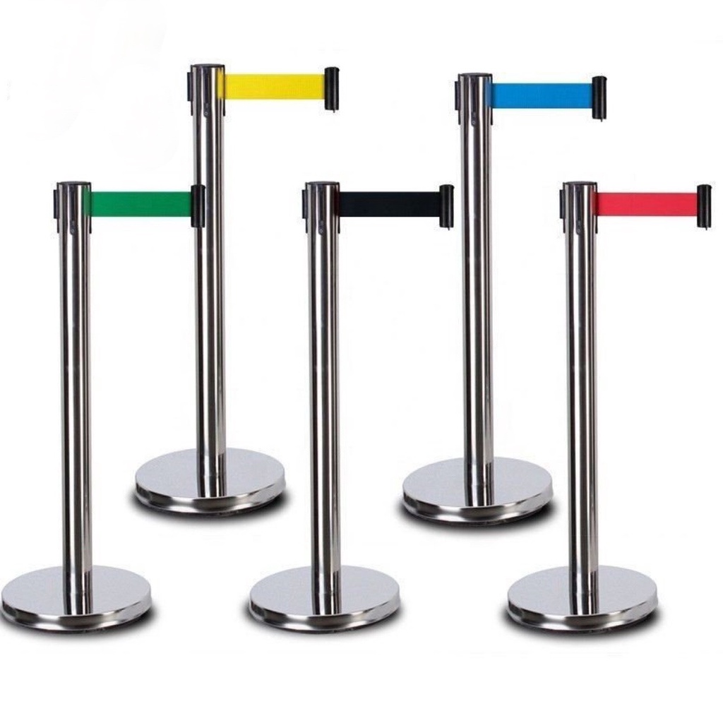 Cột chắn inox, cọc inox rào chắn xếp hàng dây kéo 2m 3m 5m, dây nhung dùng tổ chức sự kiện, xếp hàng, phân lối đi lại.