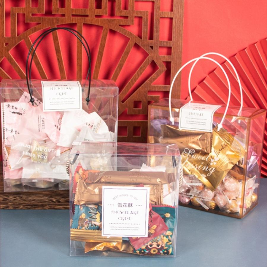 Hộp quà Tết Trung Thu Đựng Bánh Quy Cookies MICA Trong Suốt Quà Tặng Có Dây Quai Phụ Kiện Trang Trí