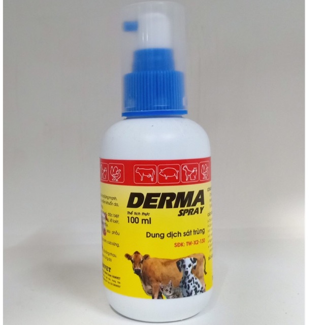 Derma Spray 100ml - Thuốc xịt trị viêm, ghẻ lở trên da cho chó mèo gia súc