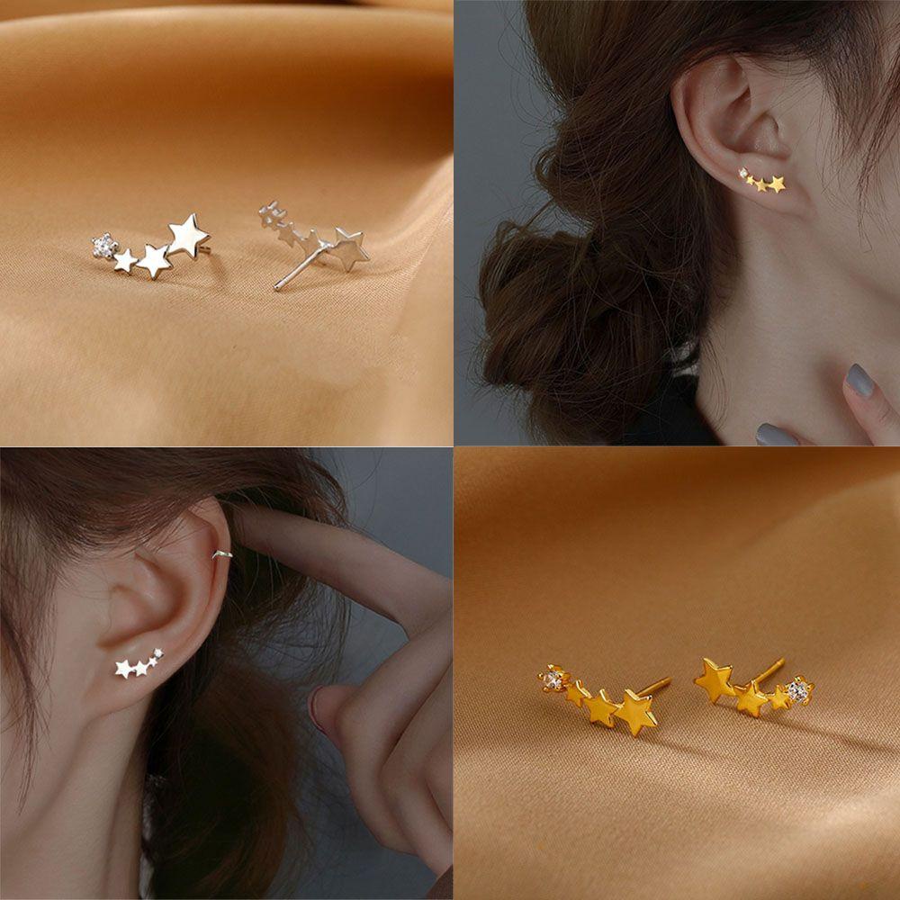 ROSE Bông Tai Mạ Bạc 925 Hình Ngôi Sao Thời Trang Cho Nữ