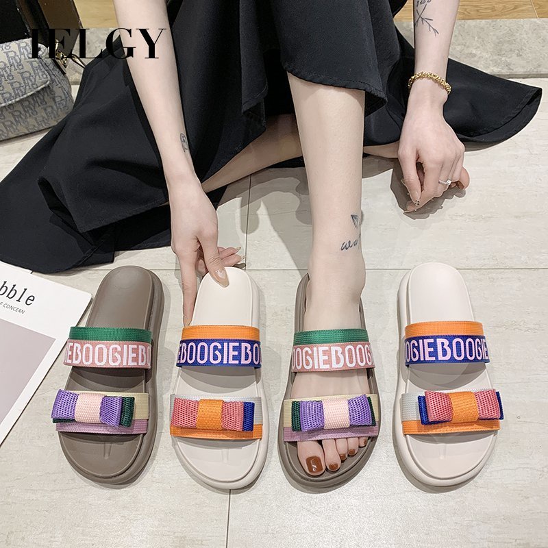 Dép sandal IELGY đế dày đính nơ thời trang đi biển cho nữ