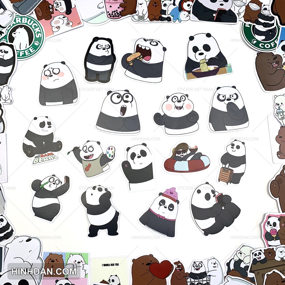 sticker WE BARE BEARS hình dán decal CHỐNG NƯỚC trang trí xe, laptop, nón bảo hiểm, tem dán đàn guitar, xe cub